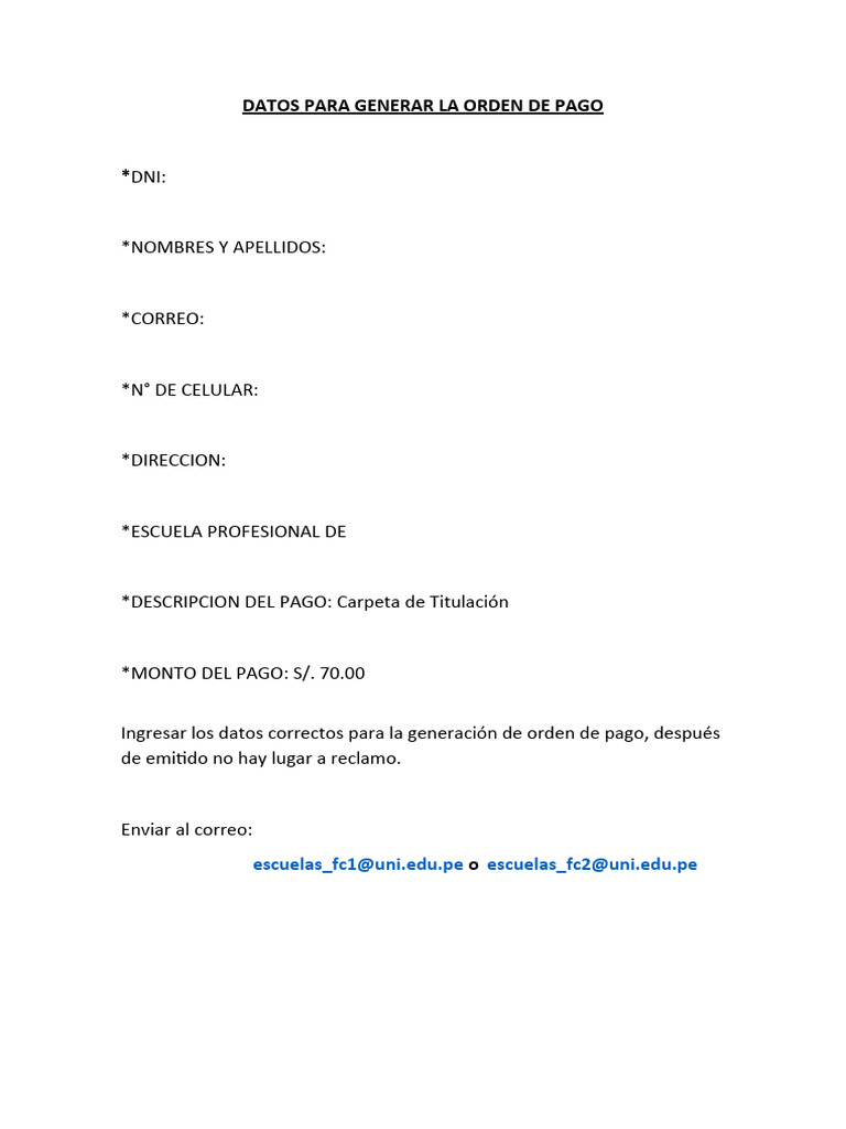 Formato de Orden de Pago para Titulación | PDF | Derecho
