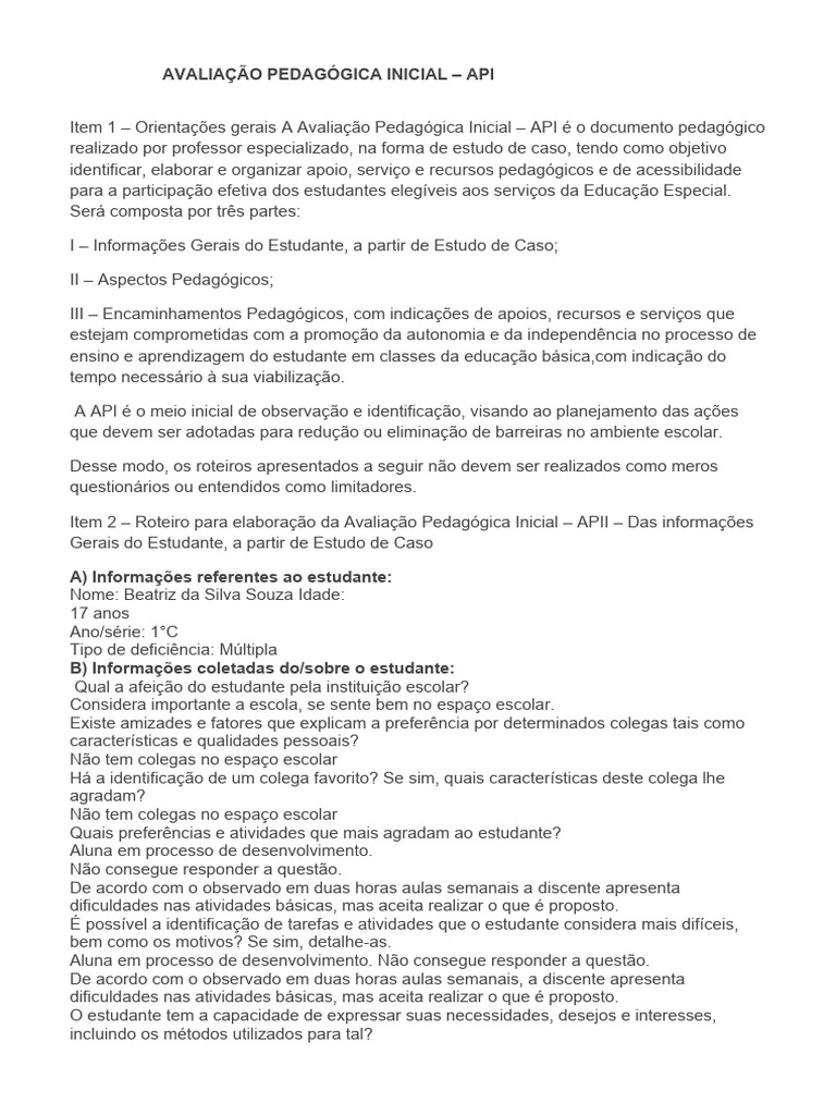 Avalia o pedag gica inicial api download gr tis pdf pedagogia