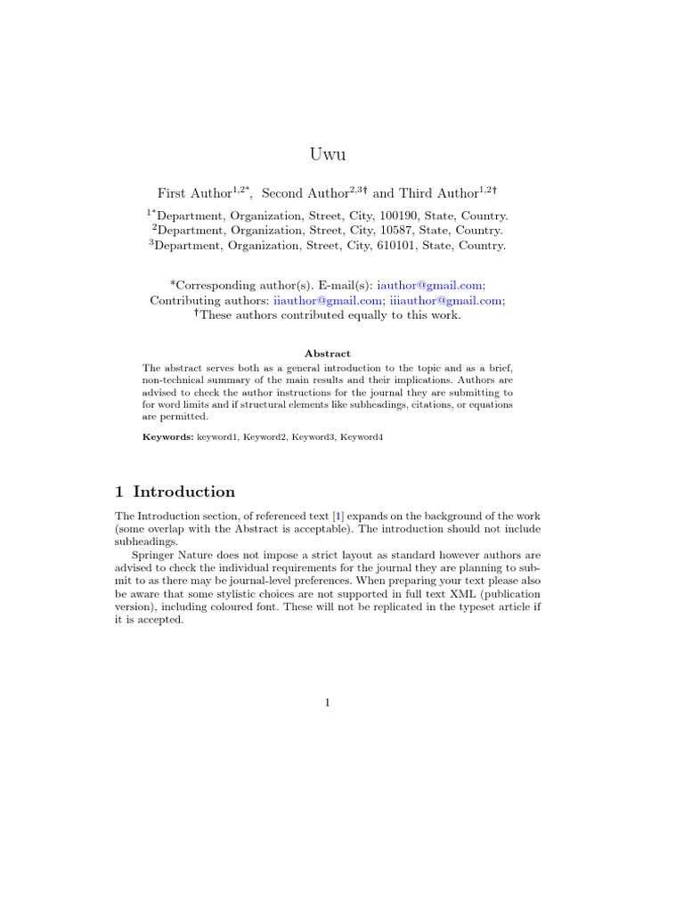 Springer Nature LaTeX Template 1 PDF Written Communication Computing