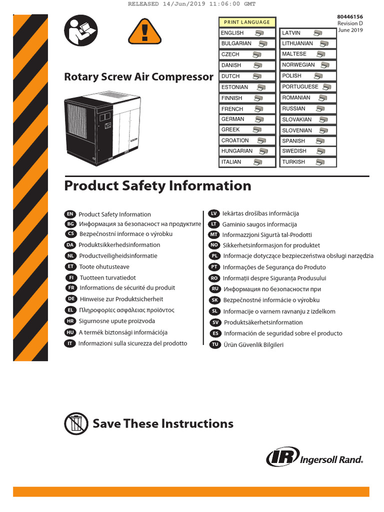 Rotary Screw Air Compressor Safety Guide | PDF | Vacuum Tube | Valve
