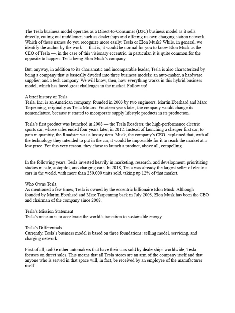 The Tesla Business Model Operates As A Direct | PDF | Electric Vehicle ...