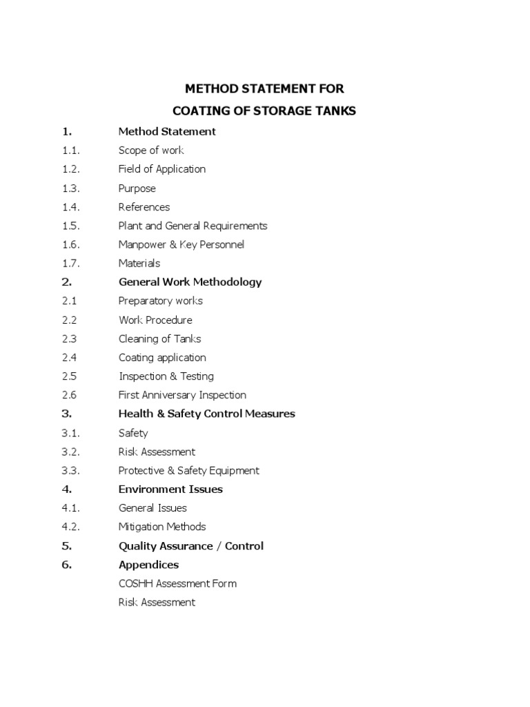 Method Statement For Coating of Tanks | PDF | Personal Protective ...