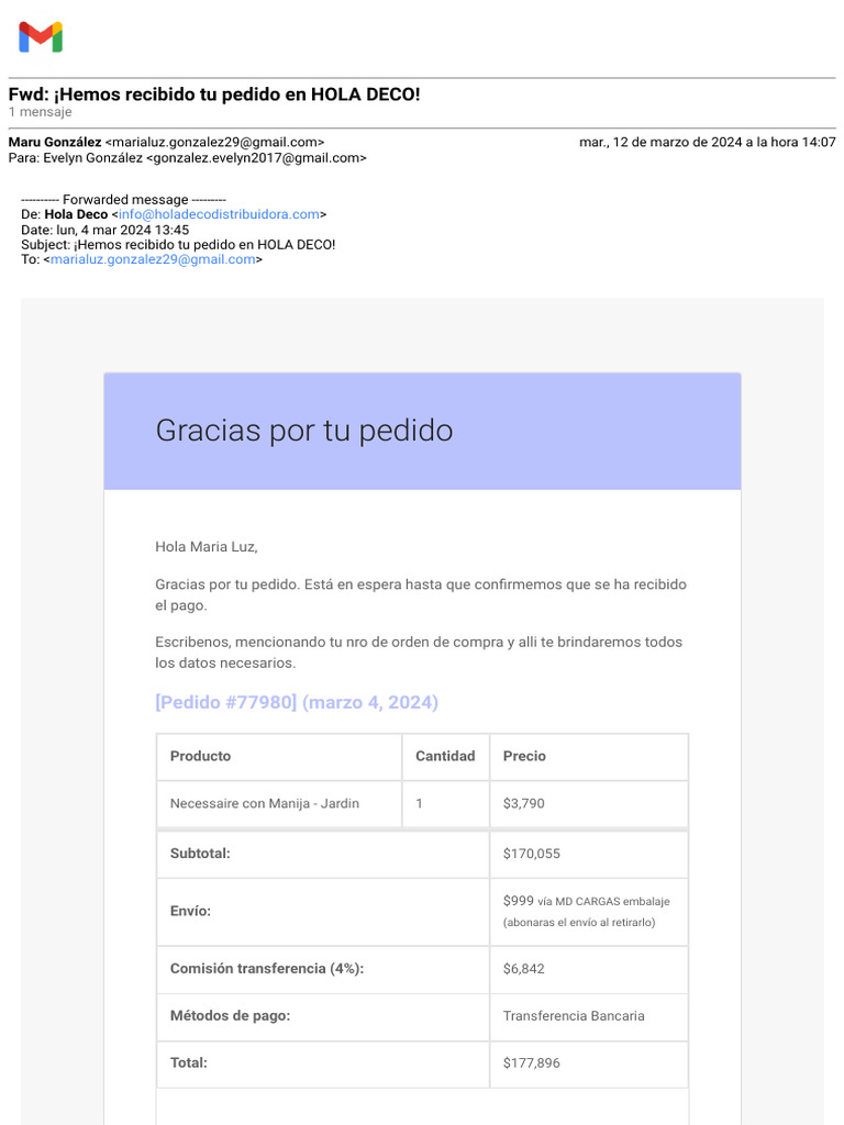 Confirmación de Pedido en Hola Deco | PDF | Cocina, comidas y vino