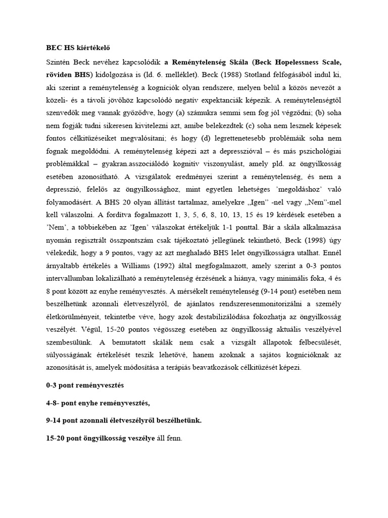 BEC HS És BDI Kiértékelő | PDF