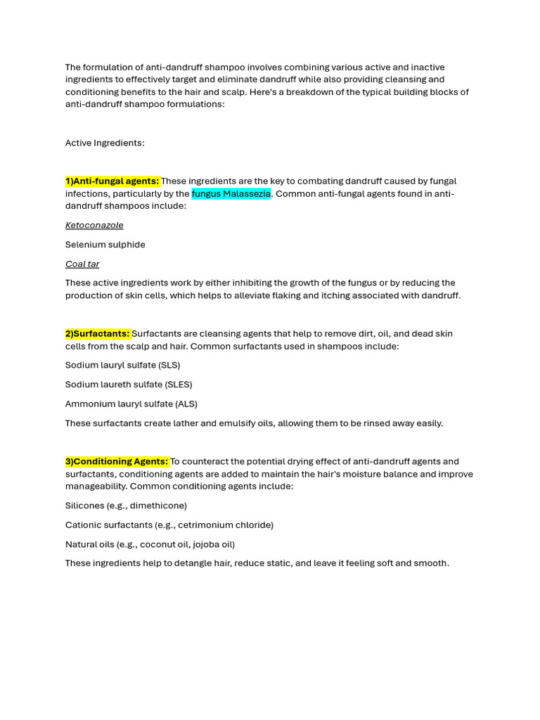 The Formulation of ANTIDANDRUFF SHAMPOO Download Free PDF Shampoo