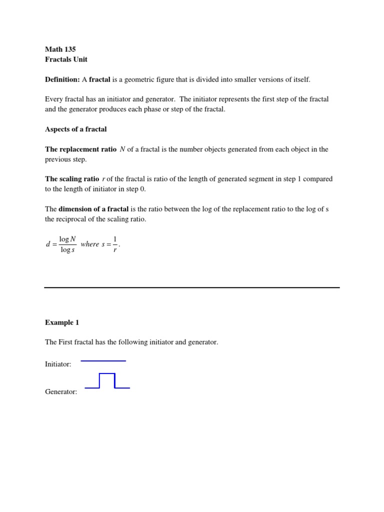 Understanding Fractals in Math 135 | PDF | Fractal | Logarithm