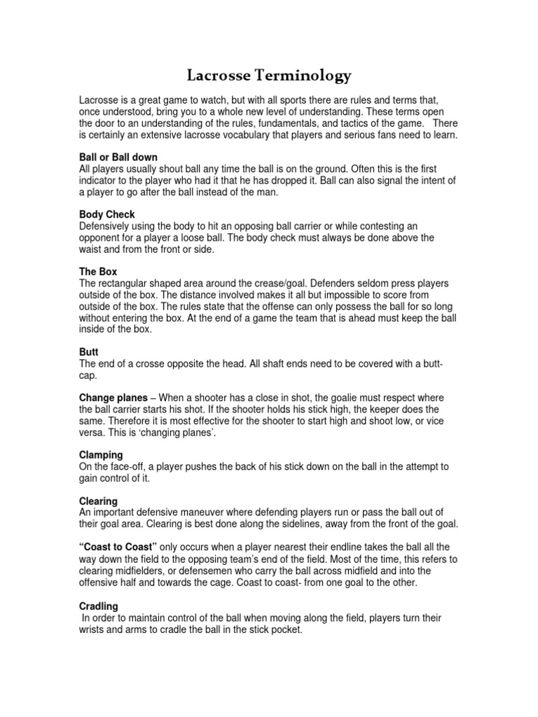 Lacrosse Terminology PDF Sport Variants Athletic Sports