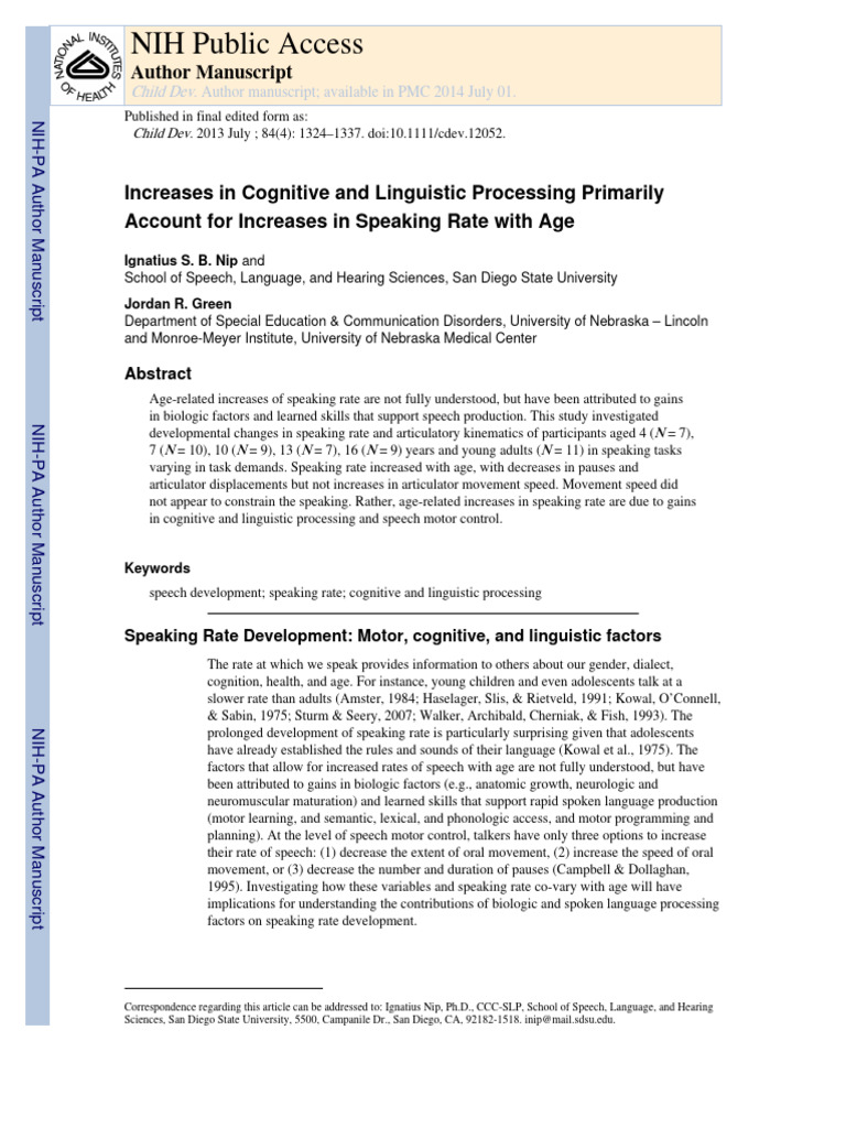 Cognitive Factors in Speaking Rate Development | PDF | Speech | Fluency