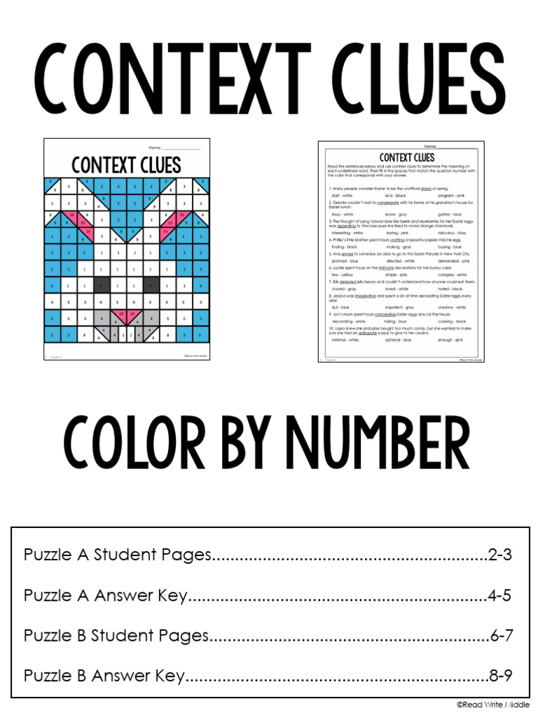 Context Clues Color by Number Worksheets | PDF