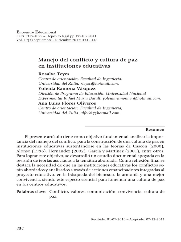 Manejo de Conflictos y Cultura de Paz Educativa | PDF | Violencia ...