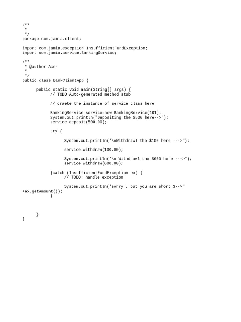Java Banking App with Exception Handling | PDF