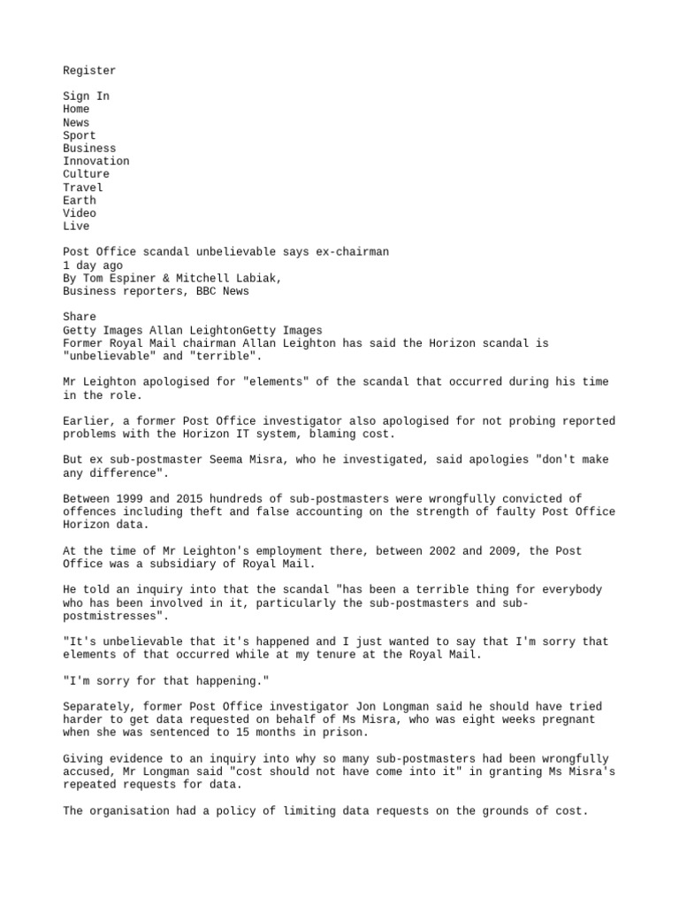 Post Office Scandal: Ex-Chairman's Apology | PDF | Crimes | Crime ...