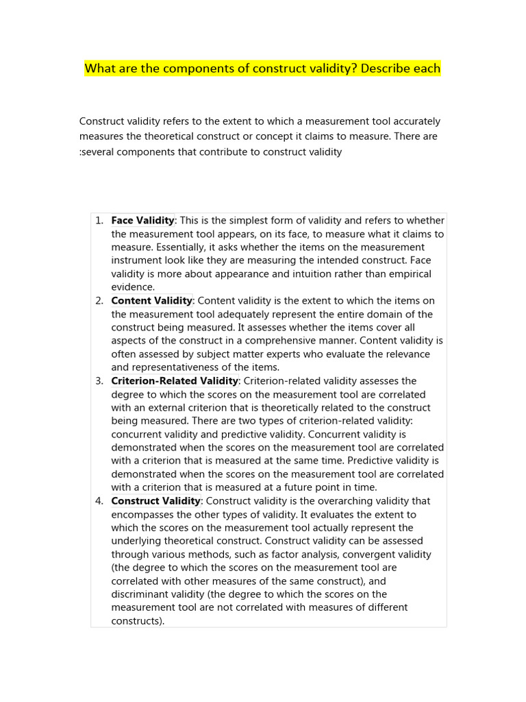 Components of Construct Validity Explained | PDF | Validity (Statistics ...
