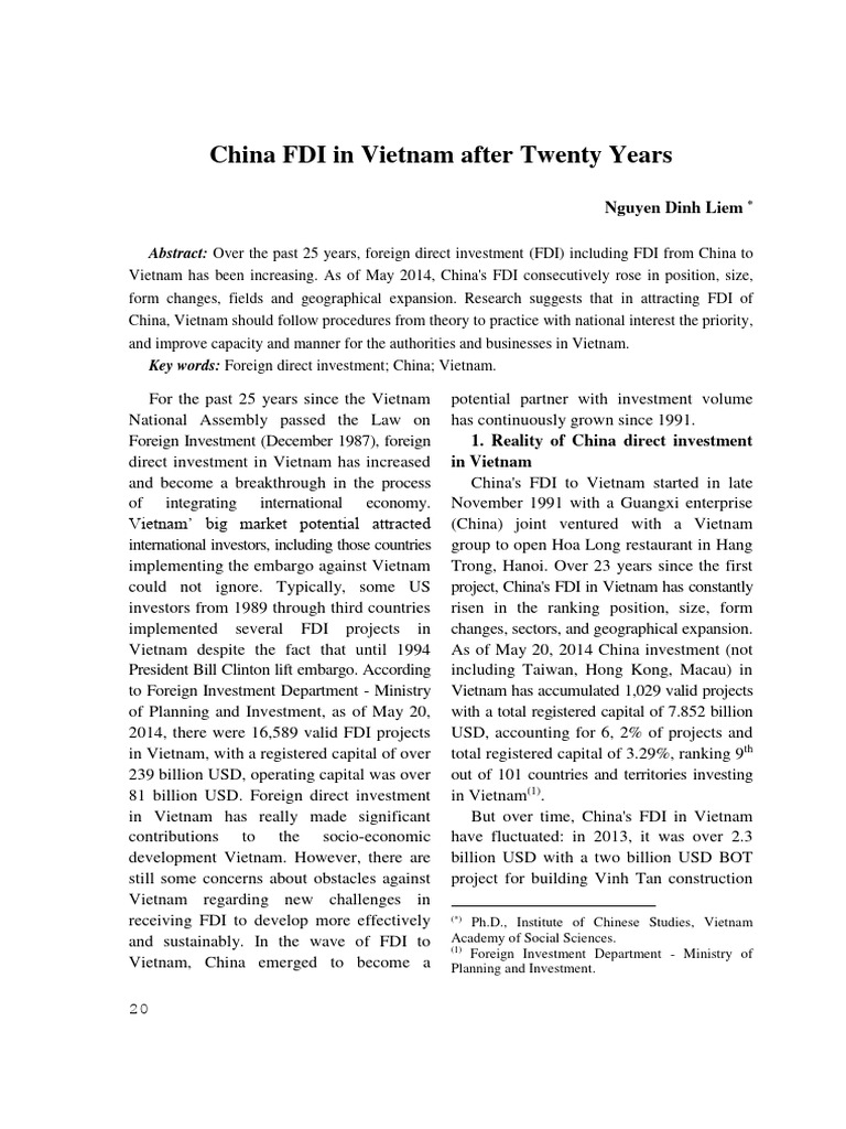 China FDI Growth in Vietnam: 25 Years | PDF | Foreign Direct Investment ...