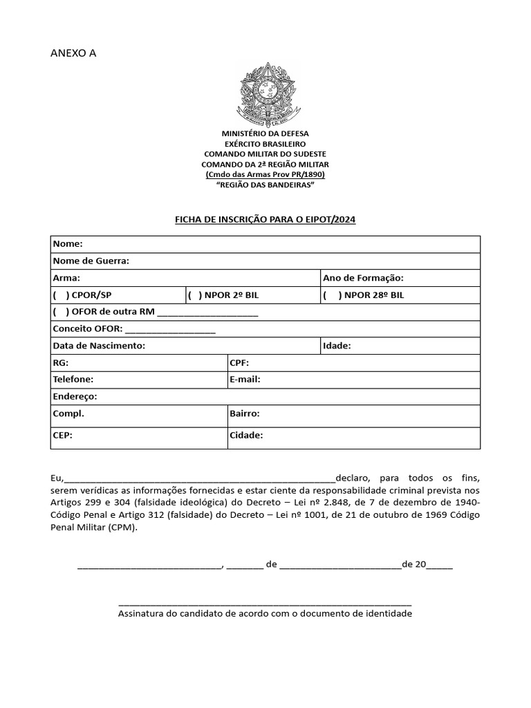 Ficha Inscrio EIPOT2024 Download grátis PDF Brasil