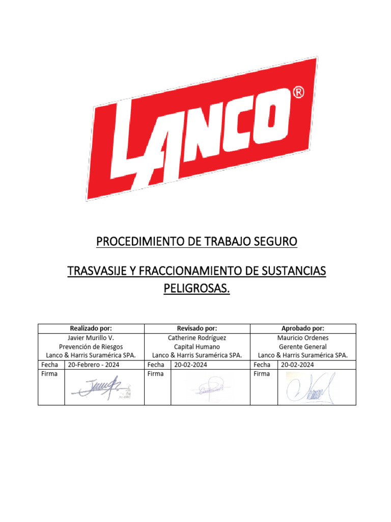 Procedimiento Seguro de Trasvasije | PDF | Residuos | Incineración
