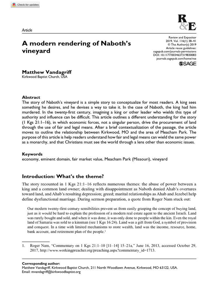 Vandagriff, Matthew - Una Representación Moderna de La Viña de Nabot | PDF