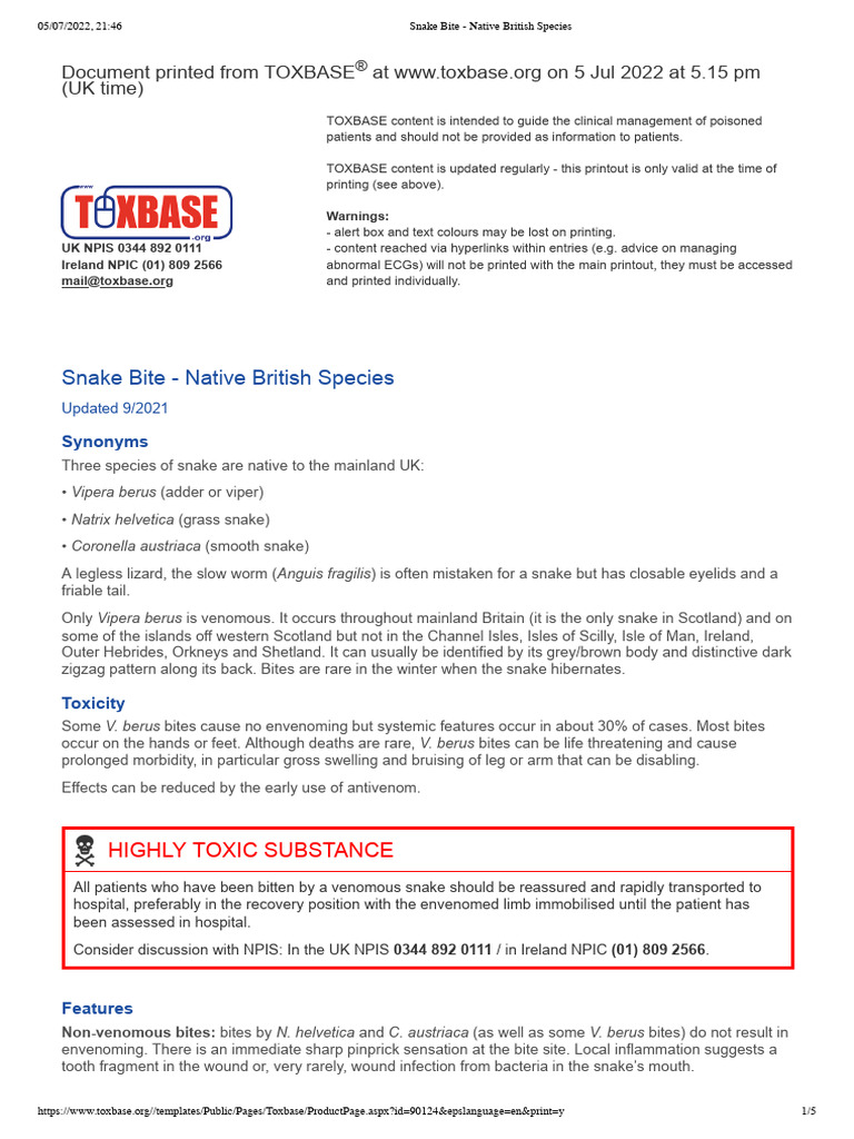 Snake Bite - Native British Species - 200123062646 | PDF | Edema ...