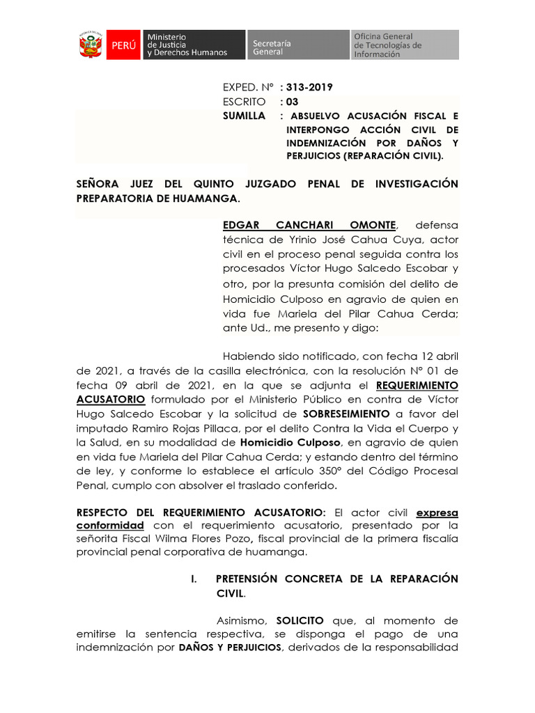 Absolución de Acusación. | PDF | Intención (Derecho Penal) | Daños y ...