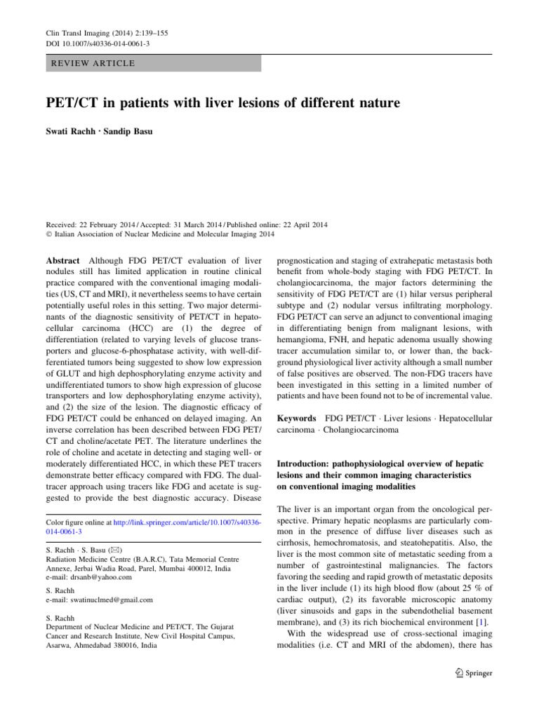 PET CT in Patients With Liver Lesions of Different Nature | PDF ...