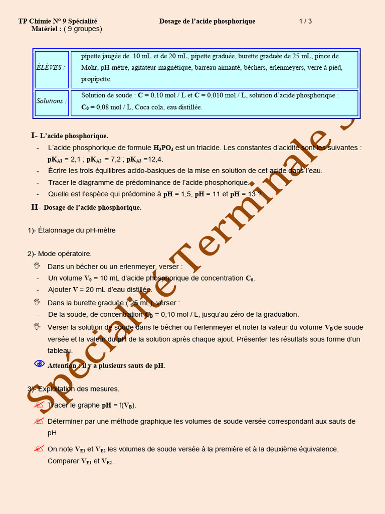 Dosage de l'acide phosphorique en TP PDF Ph Acide — free download