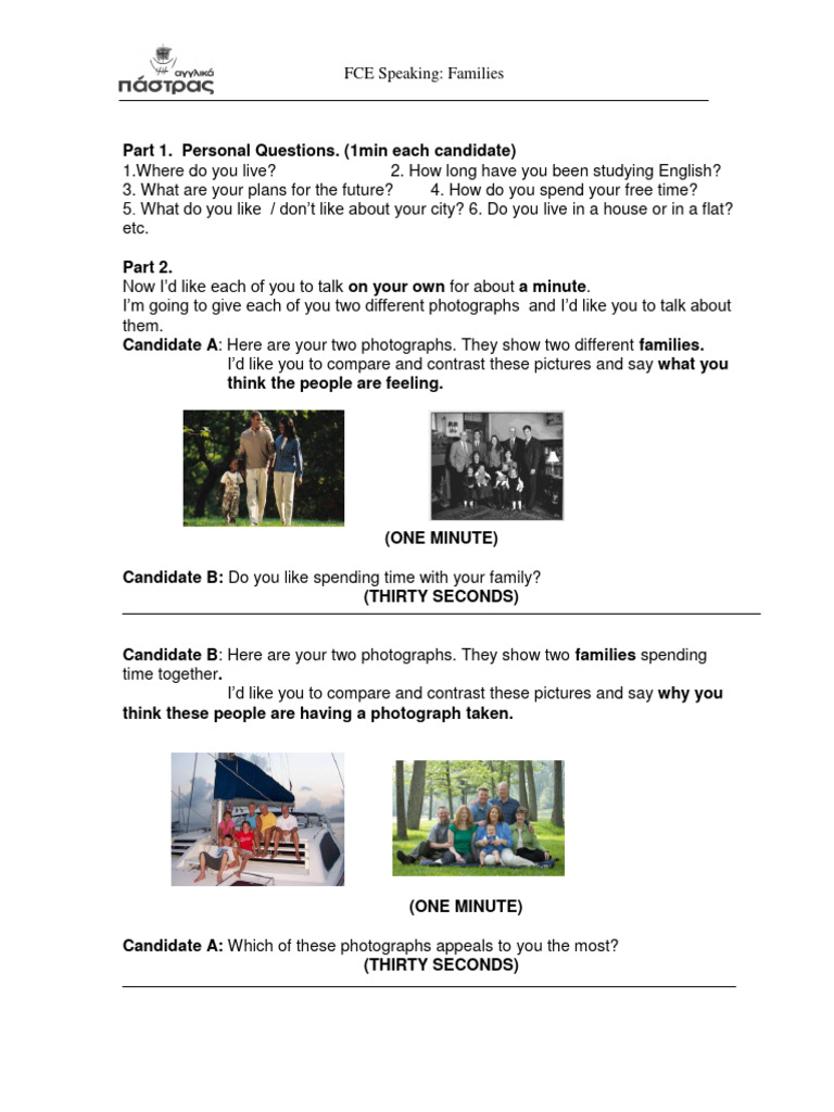 FCE Speaking: Family Discussion Guide | PDF | Self-Improvement