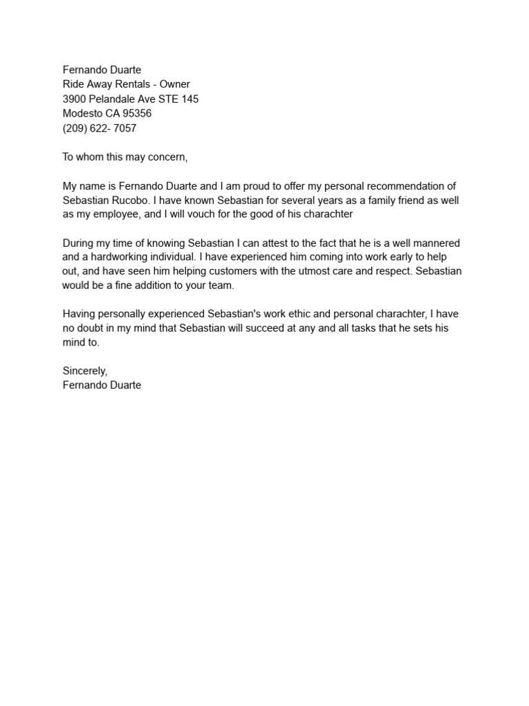 Sebastian Rec Letter | PDF