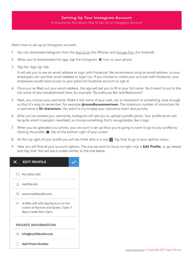 Setting Up Your Instagram Account Pdf Facebook Google Play