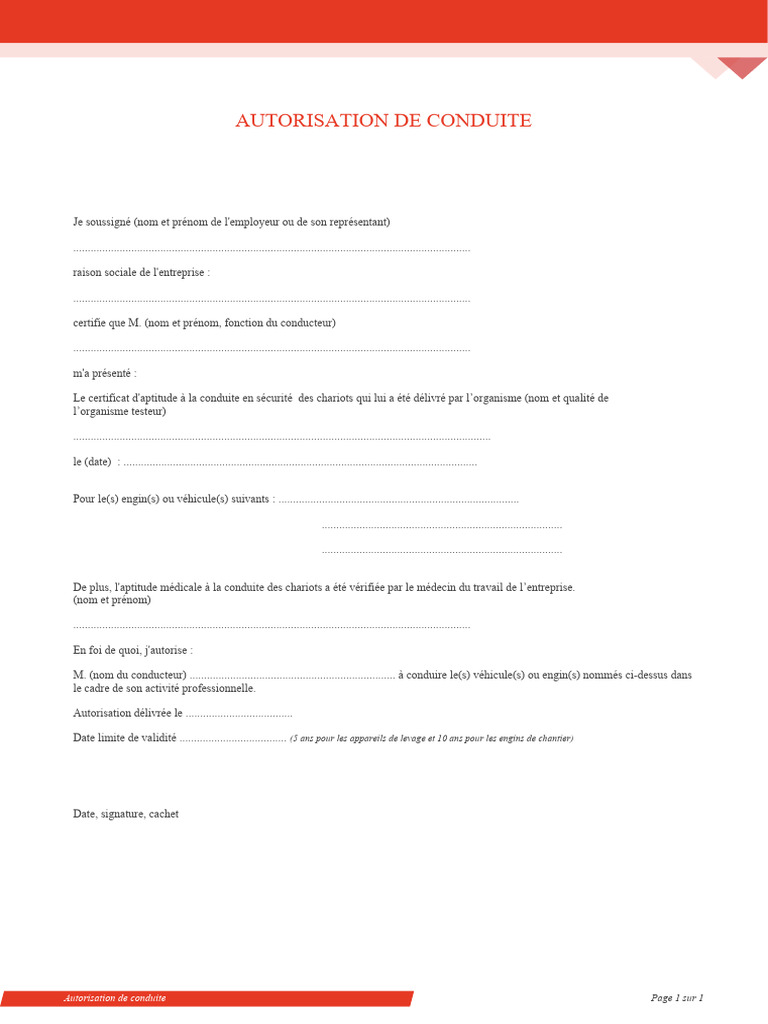 Autorisation de Conduite Professionnelle | PDF | Conduite automobile ...