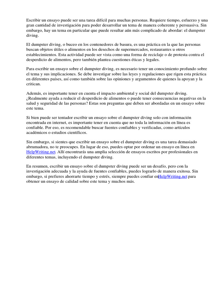 Ensayo Sobre El Dumpster Diving PDF