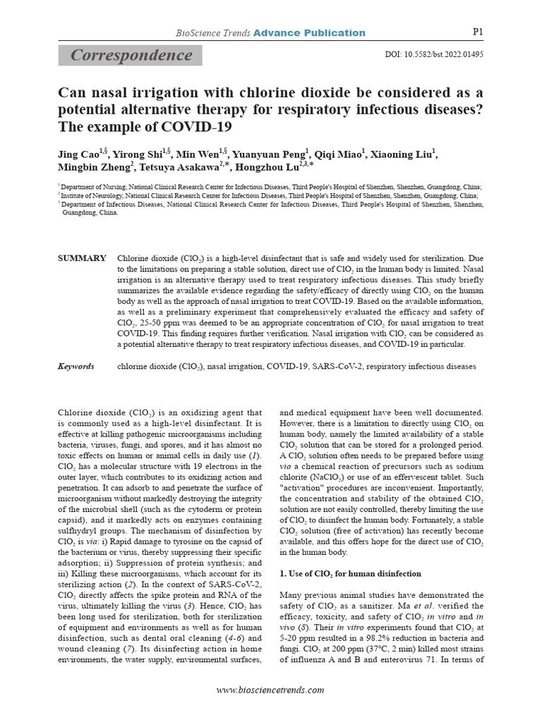 Nasal Irrigation Clo2 | PDF | Disinfectant | Medicine