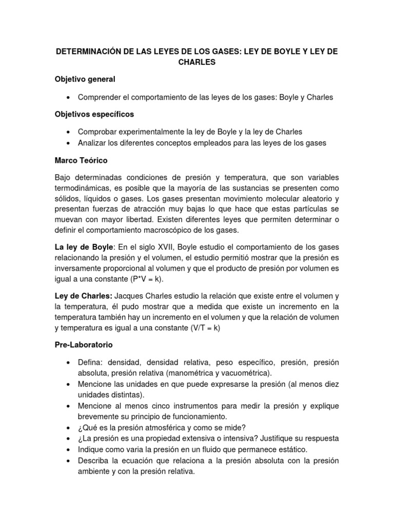 Leyes de los Gases: Boyle y Charles | PDF | Gases | Presión