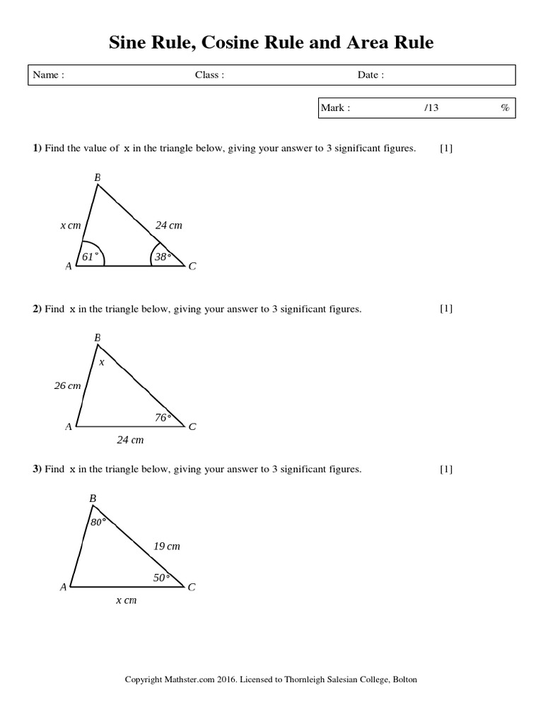 Sine Rule, Cosine Rule and Area Rule - 1 | PDF | Triangle | Area