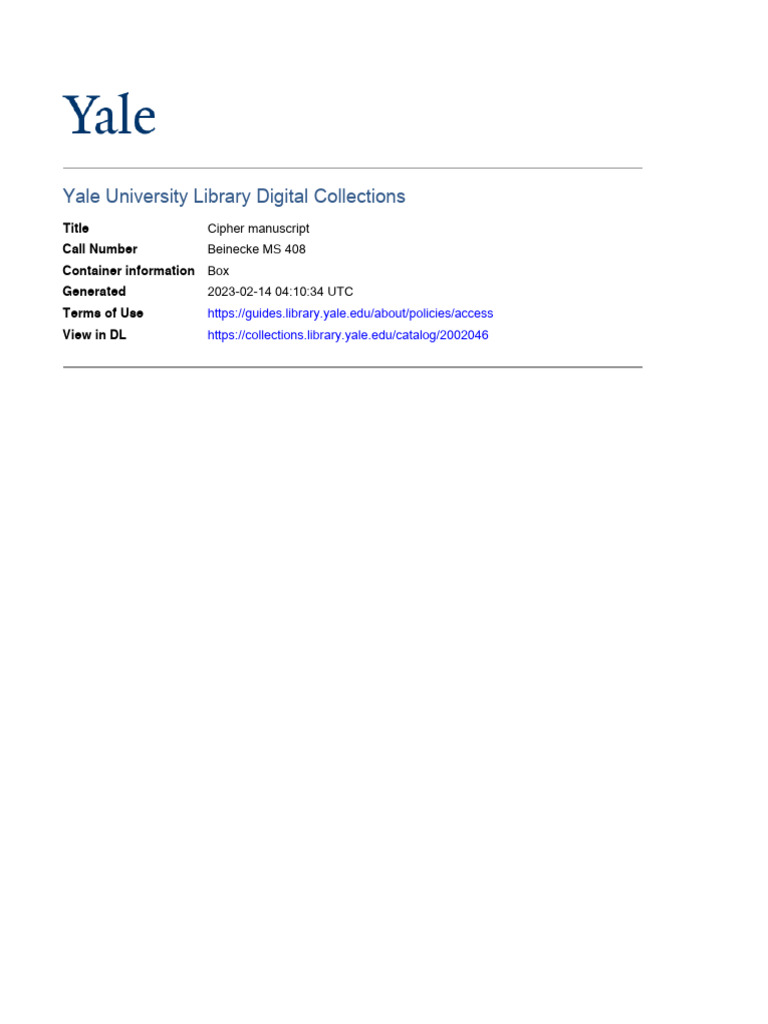 Yale Cipher Manuscript Collection | PDF | Book Design | Communication ...
