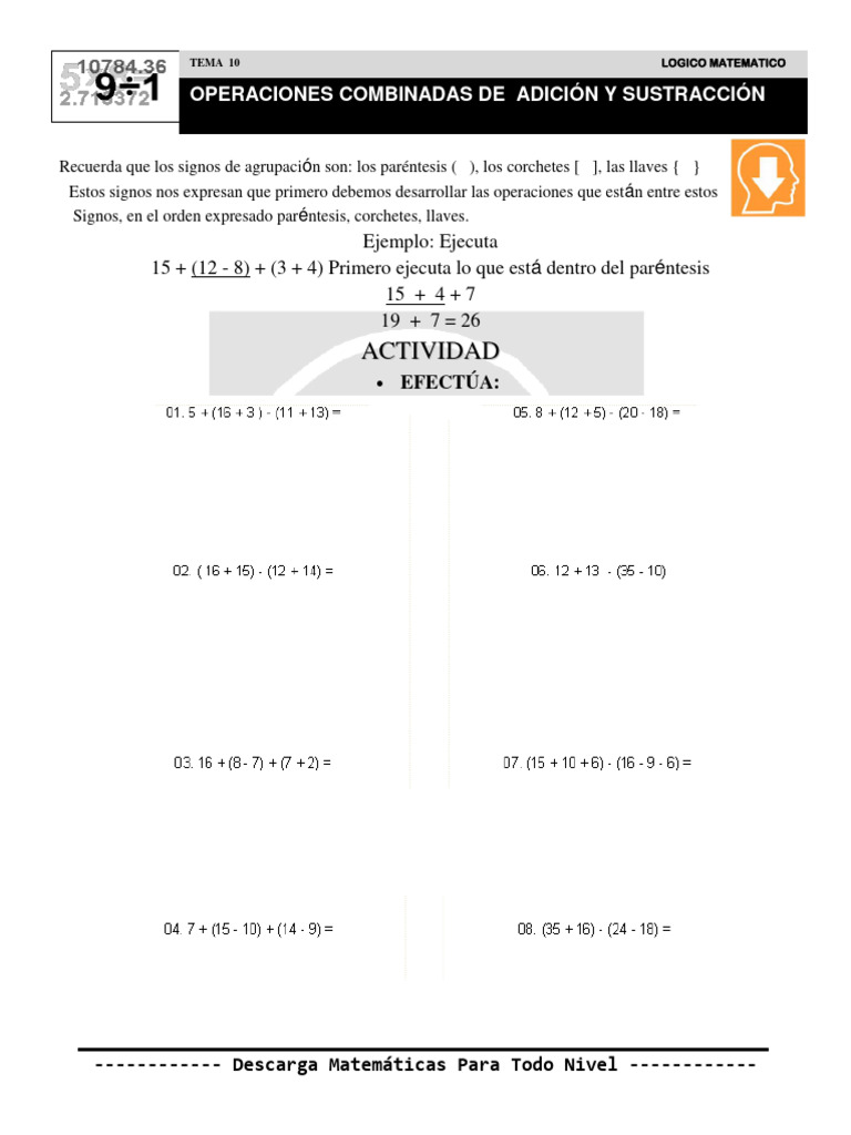 10-OPERACIONES-COMBINADAS-DE-ADICIÓN-Y-SUSTRACCIÓN | PDF