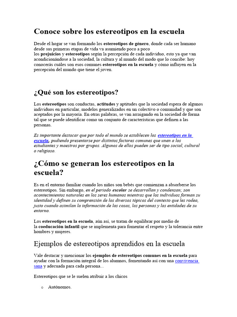 Estereotipos Comunes en la Escuela | PDF | Estereotipos | Rol de género