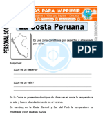 Ficha de La Costa Peruana para Segundo de Primaria