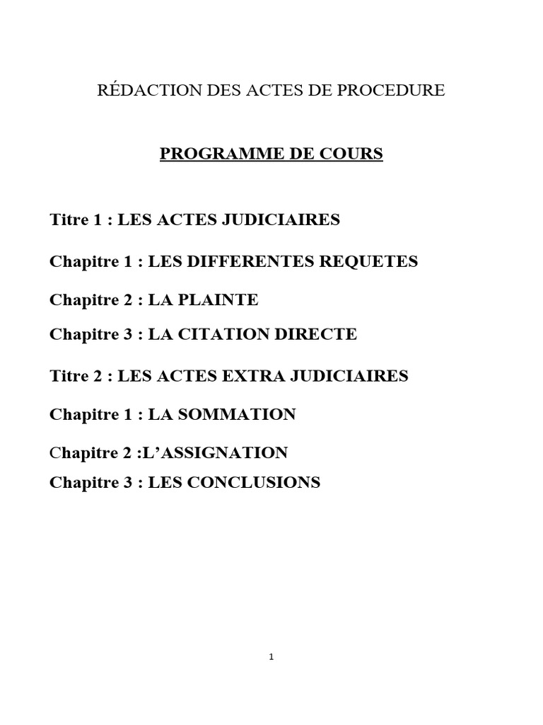 Rédaction des Actes de Procédure | PDF | Plainte | Crimes