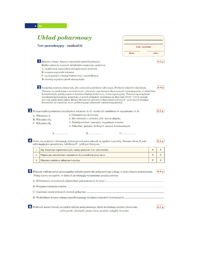 Klasa 7 Uklad Pokarmowy | PDF