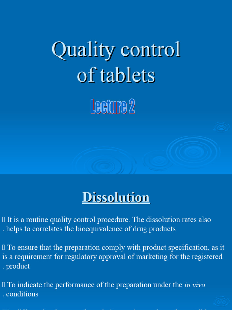 Quality Control Tests for Tablets | PDF | Tablet (Pharmacy ...