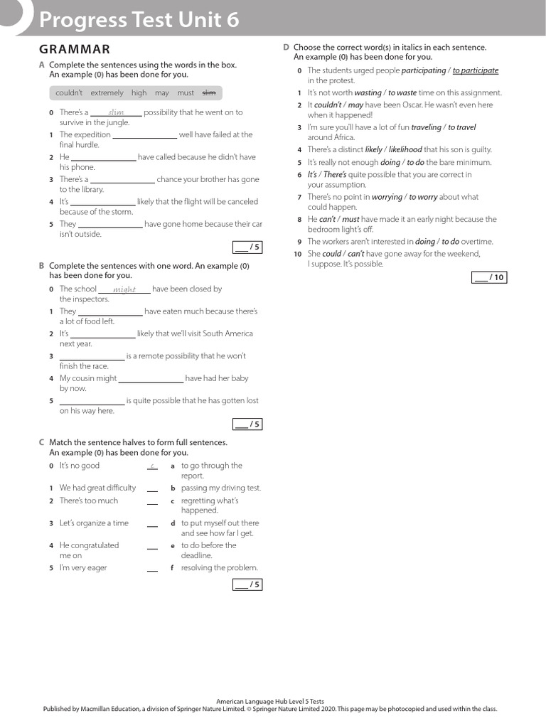 Unit 6 Progress Test Overview | PDF