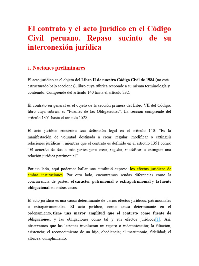 El Contrato y El Acto Jurídico en El Código Civil Peruano | PDF | Ley ...