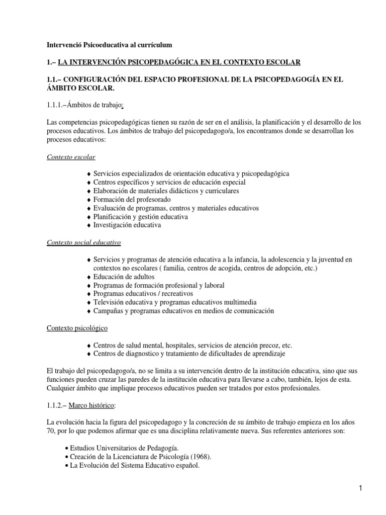 La Intervencion Psicopedagogica en El Ambito Escolar | PDF | Plan de ...