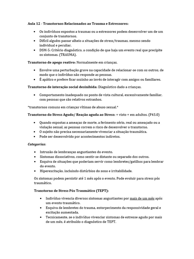 Aula 12 transtornos relacionados ao trauma e estressores download