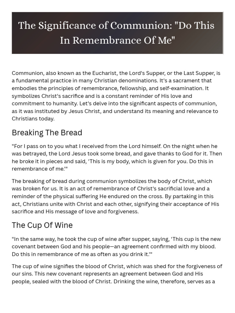The Significance of Communion: 