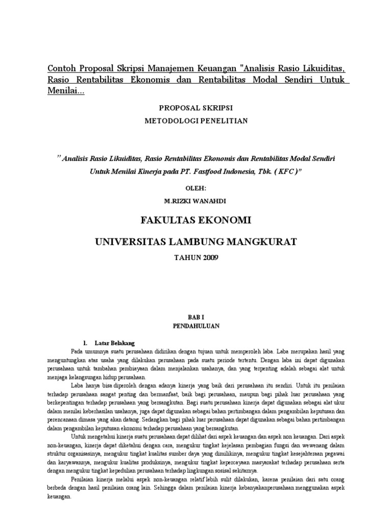 Contoh Proposal Skripsi Manajemen Keuangan