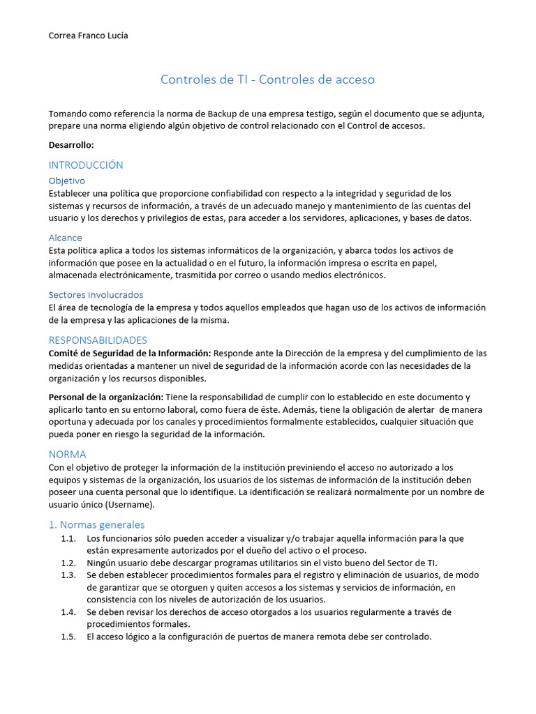 Política de Control de Accesos TI | PDF | Seguridad | La seguridad ...