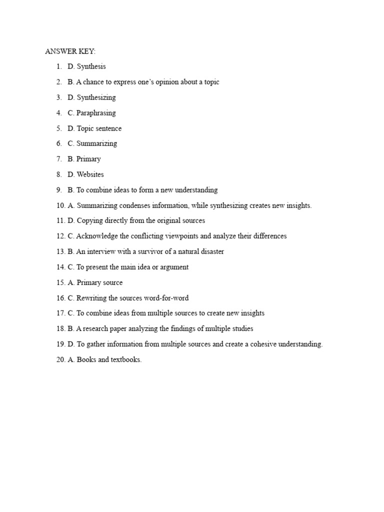 Key Concepts in Synthesis and Summarizing | PDF | Career & Growth ...
