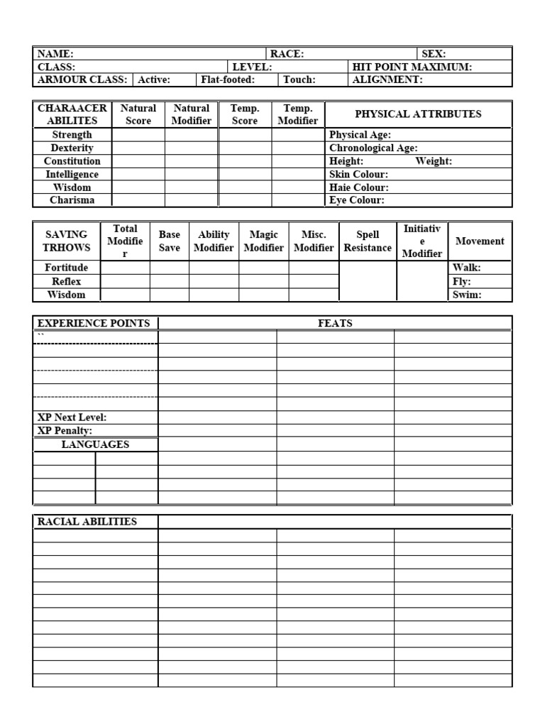 D&amp;D 3.5 Character Sheet Template | PDF