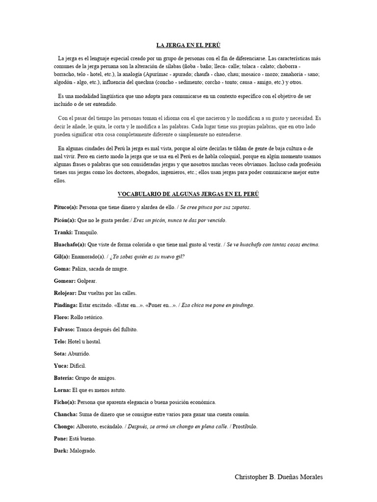 Jergas Peruanas: Significados y Ejemplos | PDF | Comunicación humana ...